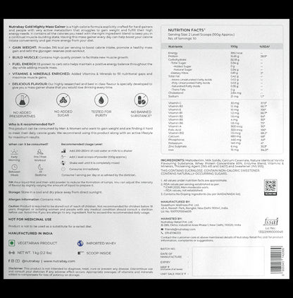 Nutrabay Gold Mighty Mass Gainer for Energy & Muscle Building | Flavour Rich Vanilla Creme