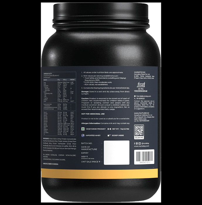Nutrabay Gold Tri-Blend Whey Protein for Muscle Recovery & Immunity | No Added Sugar | Flavour Powder Mango Milkshake