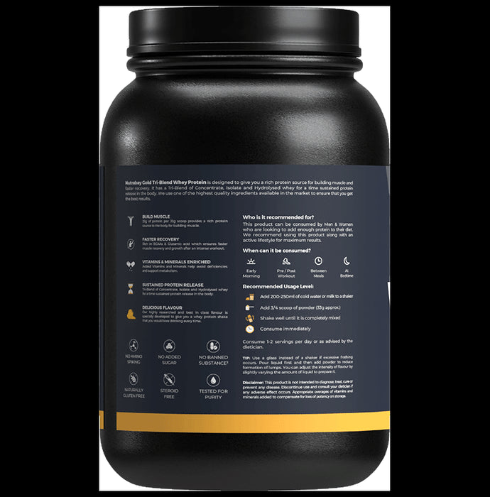 Nutrabay Gold Tri-Blend Whey Protein for Muscle Recovery & Immunity | No Added Sugar | Flavour Powder Mango Milkshake