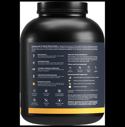 Nutrabay Gold Tri-Blend Whey Protein for Muscle Recovery & Immunity | No Added Sugar | Flavour Powder Mango Milkshake