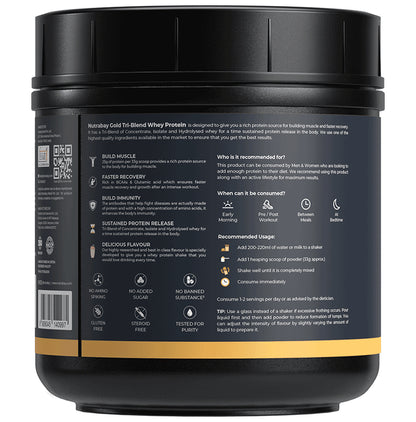 Nutrabay Gold Tri-Blend Whey Protein for Muscle Recovery & Immunity | No Added Sugar | Flavour Strawberry Milkshake