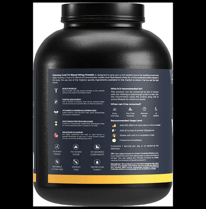 Nutrabay Gold Tri-Blend Whey Protein for Muscle Recovery & Immunity | No Added Sugar | Flavour Strawberry Milkshake