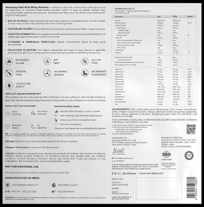 Nutrabay Gold Vital Whey Protein for Muscle Recovery | No Added Sugar | Flavour Powder Gourmet Vanilla