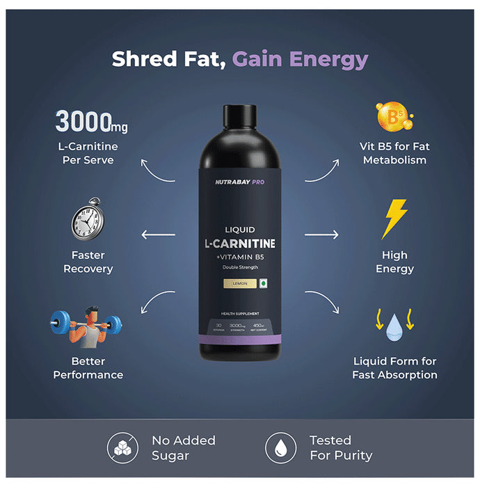 Nutrabay Pro Liquid L-Carnitine + Vitamin B5 Lemon