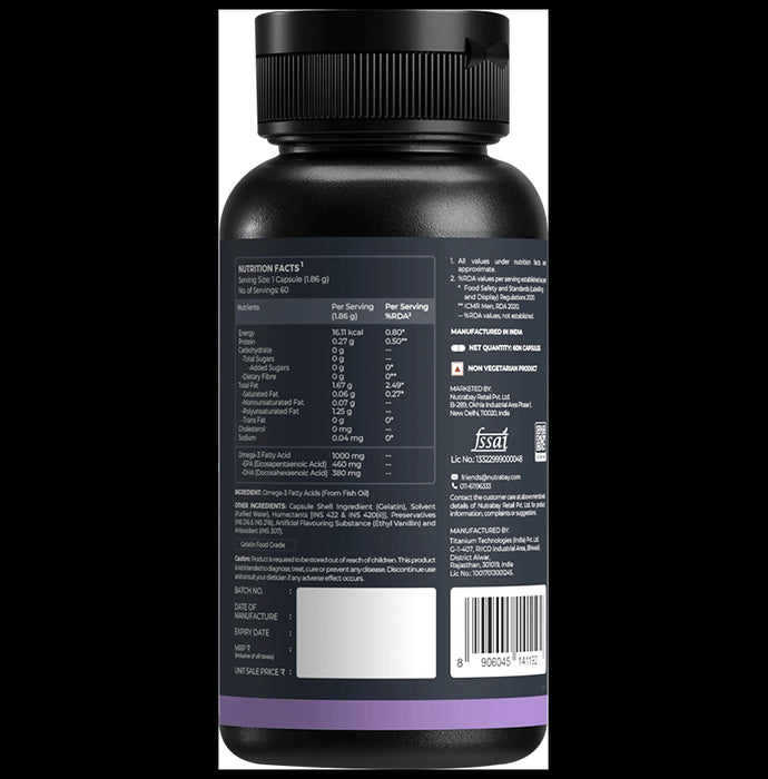 Nutrabay Pro Omega 3 Triple Strength Fish Oil | For Healthy Heart, Joints, Mood & Skin | Capsule