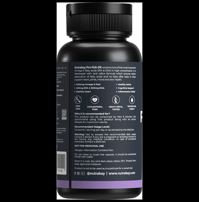 Nutrabay Pro Omega 3 Triple Strength Fish Oil | For Healthy Heart, Joints, Mood & Skin | Capsule