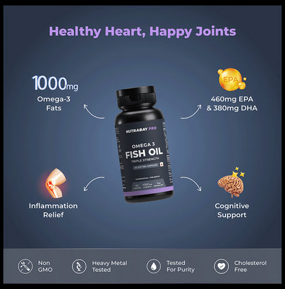 Nutrabay Pro Omega 3 Triple Strength Fish Oil | For Healthy Heart, Joints, Mood & Skin | Capsule