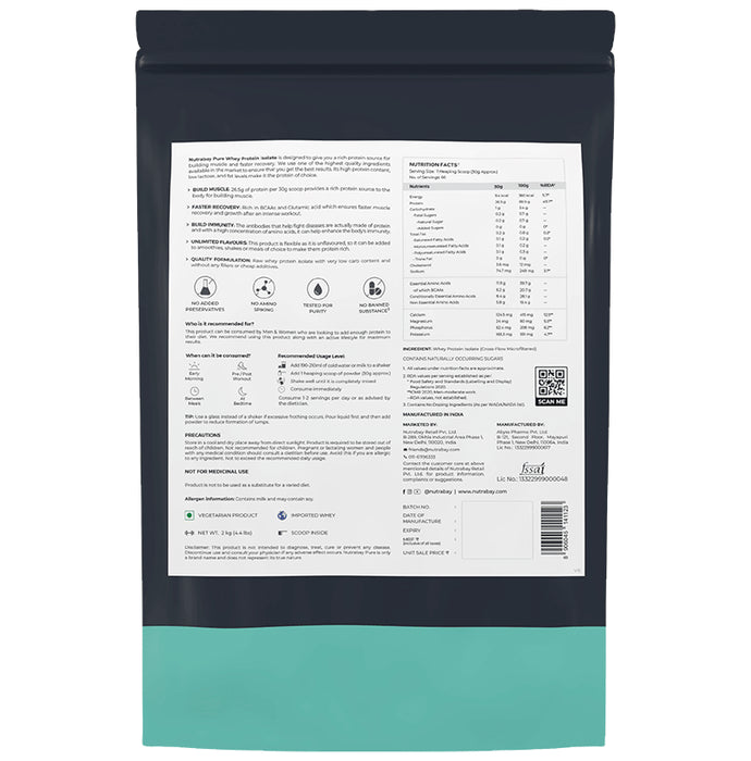 Nutrabay Pure Isolate Whey Protein for Muscle Recovery & Immunity | No Added Sugar | Unflavoured