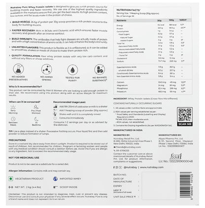 Nutrabay Pure Isolate Whey Protein for Muscle Recovery & Immunity | No Added Sugar | Unflavoured