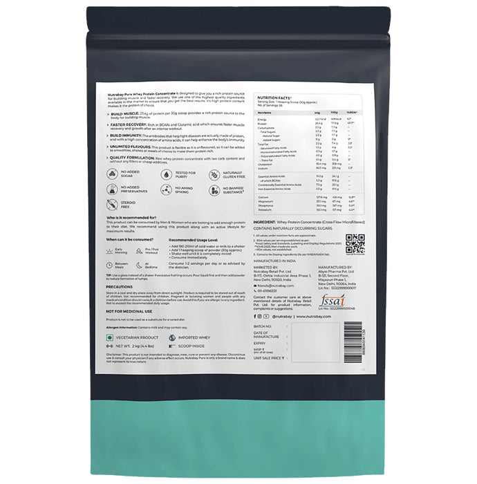 Nutrabay Pure Whey Protein Concentrate for Muscle Recovery & Immunity | No Added Sugar | Unflavoured