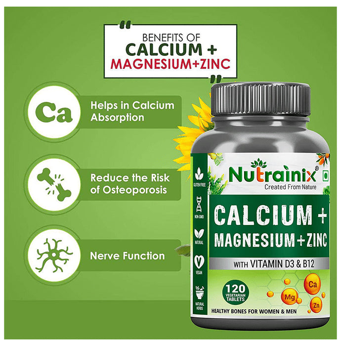 Nutrainix Calcium, Magnesium & Zinc with Vitamin D3 & B12 Vegetarian Tablet