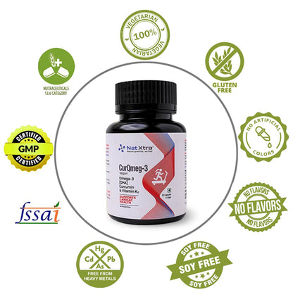 NatXtra CurQmeg 3 Vegan Omega 3 Curcumin & Vitamin K2 Supports Cardiac Health Capsule