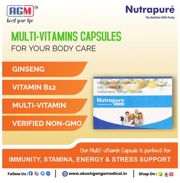 Nutrapure Multivitamin, Multimineral with Ginseng & Antioxidants Softgel Capsule (10 Each)