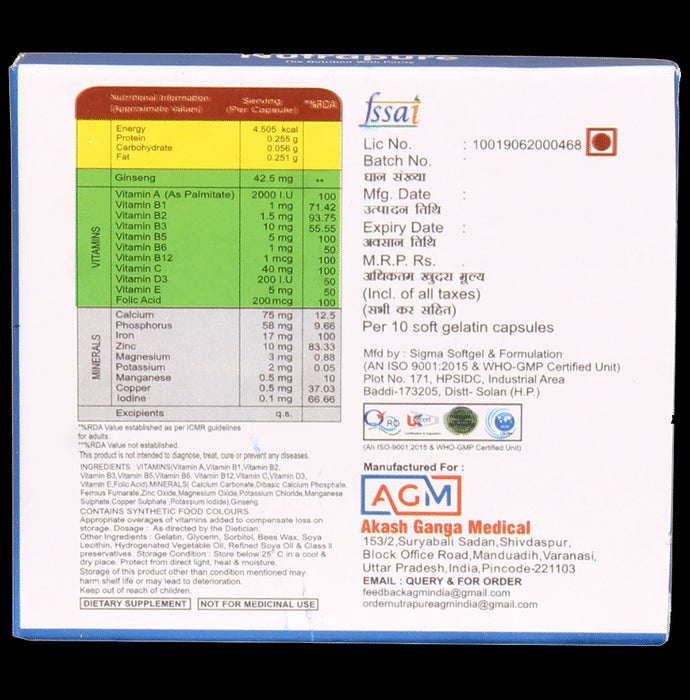 Nutrapure Multivitamin, Multimineral with Ginseng & Antioxidants Softgel Capsule (10 Each)