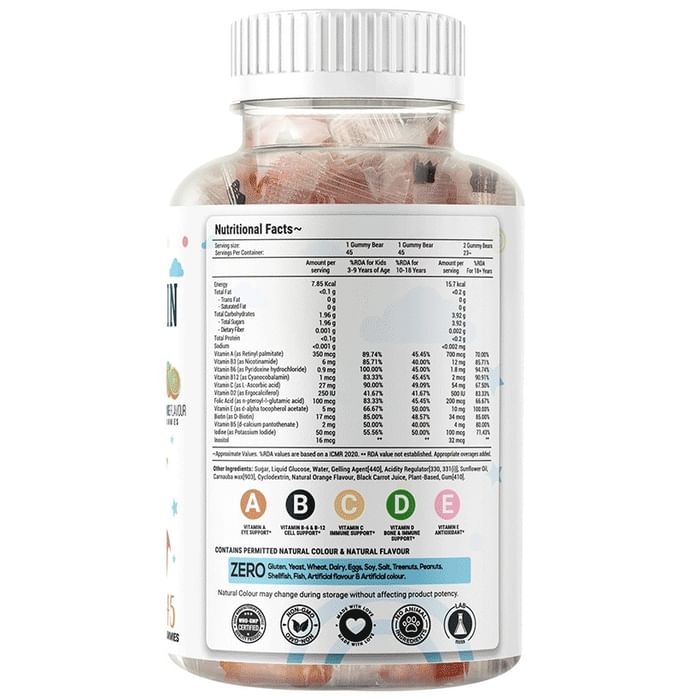 Nutrazee Multivitamin | Gummies for Kids & Adults | Supports Healthy Growth & Development | Flavour Orange