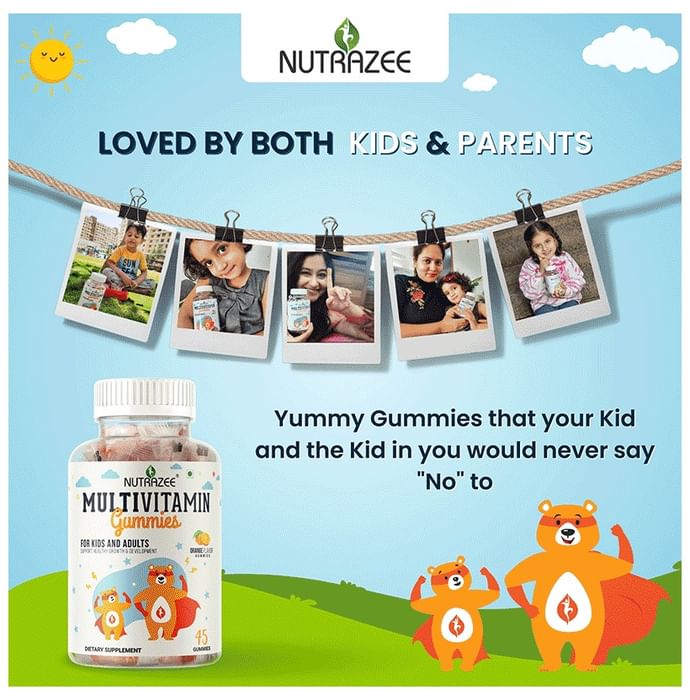 Nutrazee Multivitamin | Gummies for Kids & Adults | Supports Healthy Growth & Development | Flavour Orange