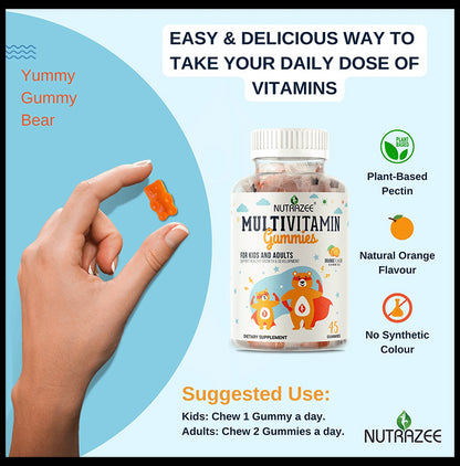 Nutrazee Multivitamin | Gummies for Kids & Adults | Supports Healthy Growth & Development | Flavour Orange