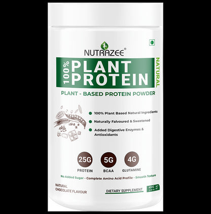 Nutrazee Natural 100% Plant-Based Protein | With Added Digestive Enzymes, BCAA & Glutamine for Muscles | Flavour Powder Natural Chocolate - Classic Derma