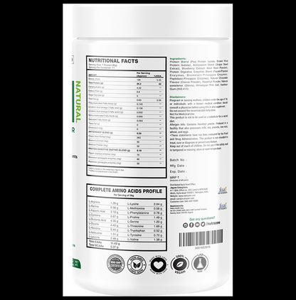 Nutrazee Natural 100% Plant-Based Protein | With Added Digestive Enzymes, BCAA & Glutamine for Muscles | Flavour Powder Natural Chocolate