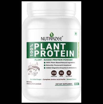 Nutrazee Natural 100% Plant-Based Protein | With Added Digestive Enzymes, BCAA & Glutamine for Muscles | Flavour Powder Natural Chocolate - Classic Derma