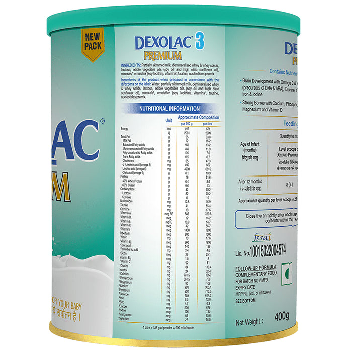 Dexolac Premium 3 Follow-Up Formula | For Immunity, Brain Development, Bones & Digestion | Powder