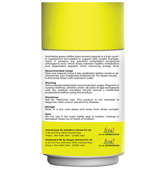 Nutriherbs Green Coffee Bean Herbs for Weight Management & Metabolism | Capsule