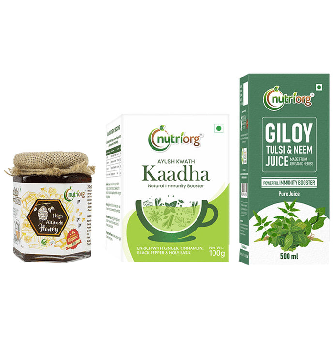 Nutriorg Combopack of High Altitude Honey 250gm , Ayush Kwath Kaadha 150gm & Giloy Tulsi Neem Juice 500ml - Classic Derma