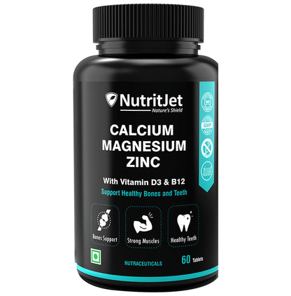 NutritJet Calcium Magnesium & Zinc with Vitamin D3 & B12 | For Healthy Bones, Muscles & Teeth | Tablet - Classic Derma