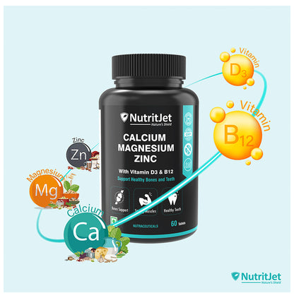 NutritJet Calcium Magnesium & Zinc with Vitamin D3 & B12 | For Healthy Bones, Muscles & Teeth | Tablet