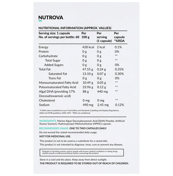 Nutrova Complete Omega 3 | With DHA from Marine Algae for Joints Health | Capsule