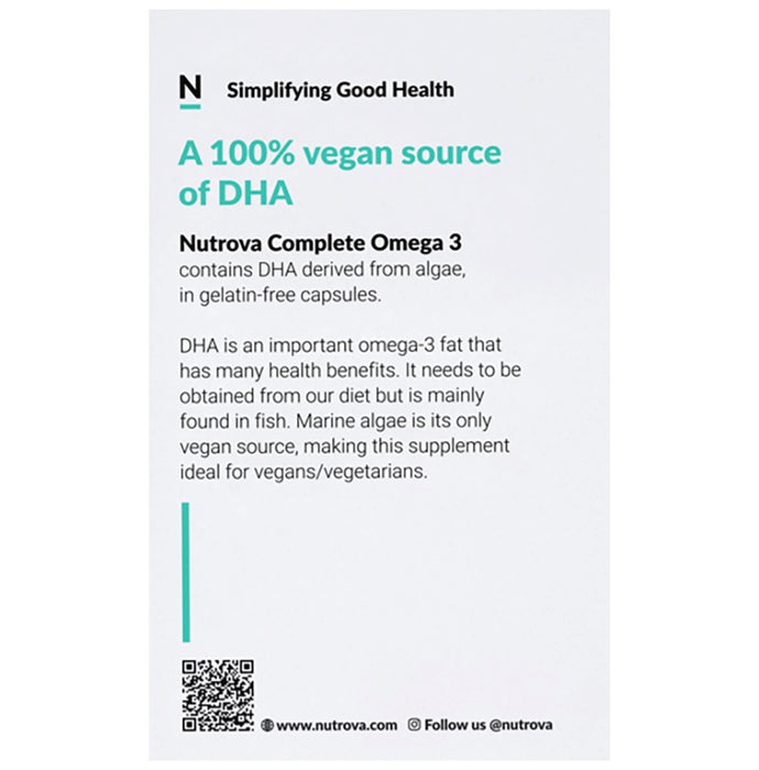 Nutrova Complete Omega 3 | With DHA from Marine Algae for Joints Health | Capsule