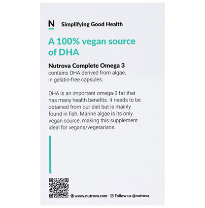 Nutrova Complete Omega 3 | With DHA from Marine Algae for Joints Health | Capsule