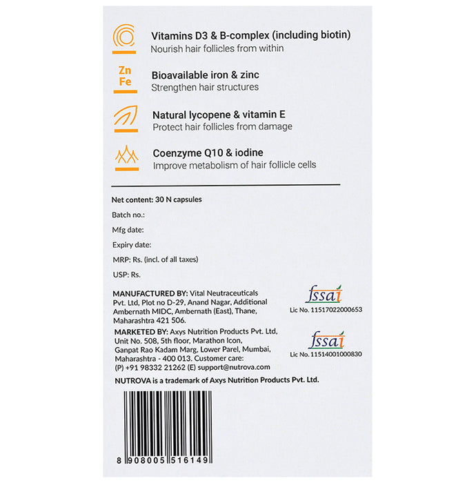 Nutrova Kerastrength with Vitamins, Minerals & Antioxidants | Veg Capsule for Hair Health