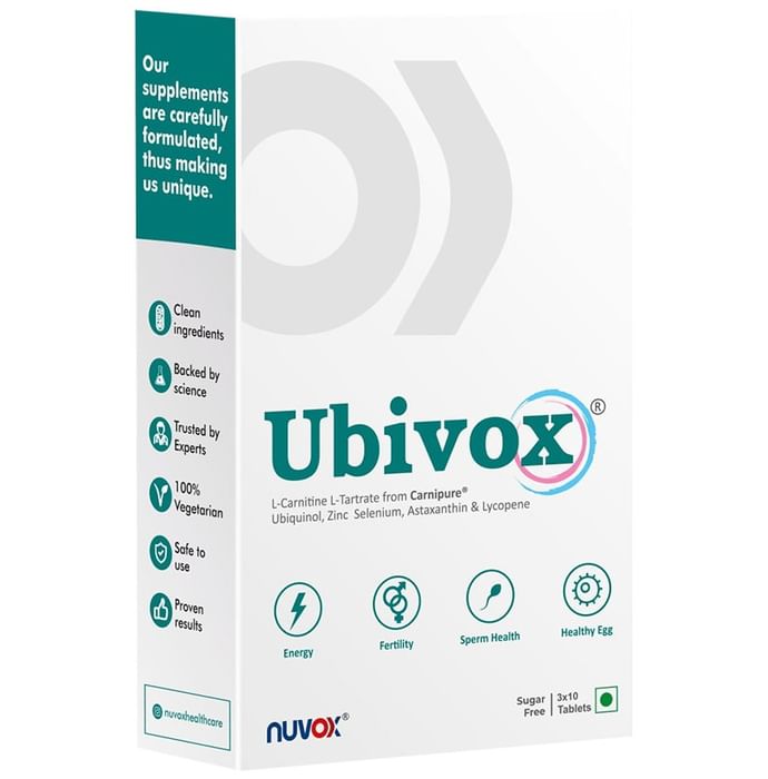 Nuvox Ubivox with L-Carnitine L-Tartrate for Energy & Fertility | Tablet Sugar Free - Classic Derma