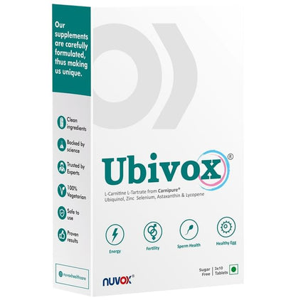 Nuvox Ubivox with L-Carnitine L-Tartrate for Energy & Fertility | Tablet Sugar Free - Classic Derma