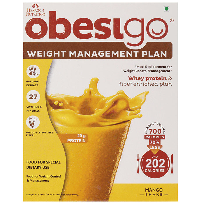 Obesigo Whey Protein | With Garcinia, Vitamins & Minerals for Weight Management | Flavour Mango Shake Sachet - Classic Derma