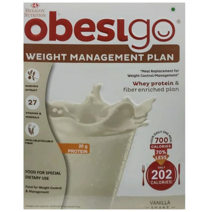 Obesigo Whey Protein | With Garcinia, Vitamins & Minerals for Weight Management | Flavour Vanilla Shake Sachet - Classic Derma