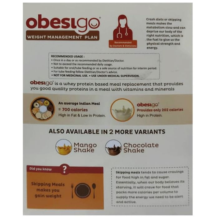 Obesigo Whey Protein | With Garcinia, Vitamins & Minerals for Weight Management | Flavour Vanilla Shake Sachet