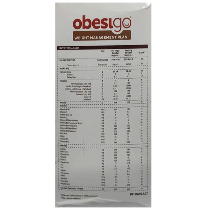 Obesigo Whey Protein | With Garcinia, Vitamins & Minerals for Weight Management | Flavour Vanilla Shake Sachet