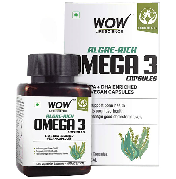 WOW Life Science Algae-Rich Omega 3 | Vegetarian Capsule for Bones & Brain Health - Classic Derma