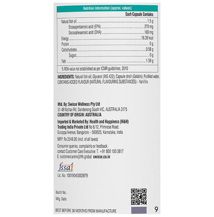 Swisse Ultiboost Odourless High Strength Wild Fish Oil Capsule with 1500mg Omega 3 | For Heart, Brain, Eye & Joint Health