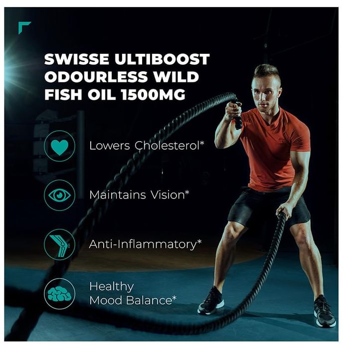 Swisse Ultiboost Odourless High Strength Wild Fish Oil Capsule with 1500mg Omega 3 | For Heart, Brain, Eye & Joint Health