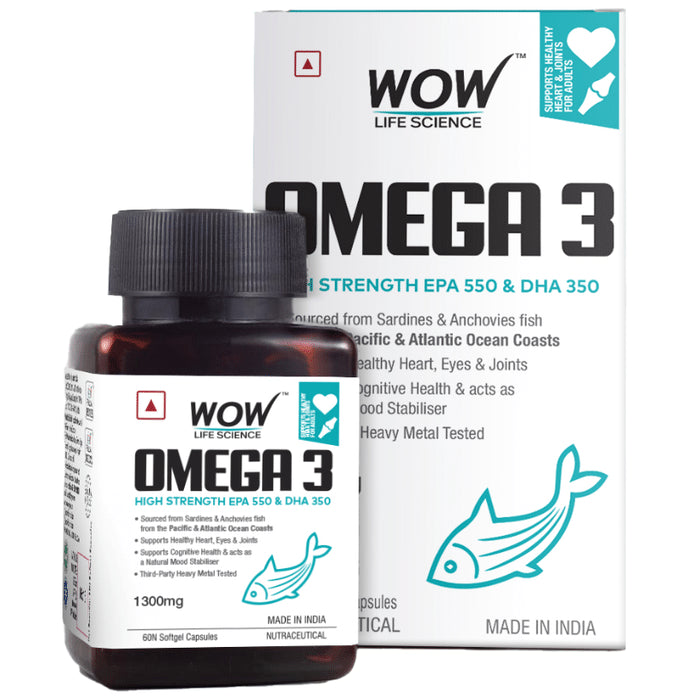 WOW Life Science Omega 3 1300 mg | EPA & DHA Softgel Capsule for Healthy Heart, Eyes & Joints - Classic Derma