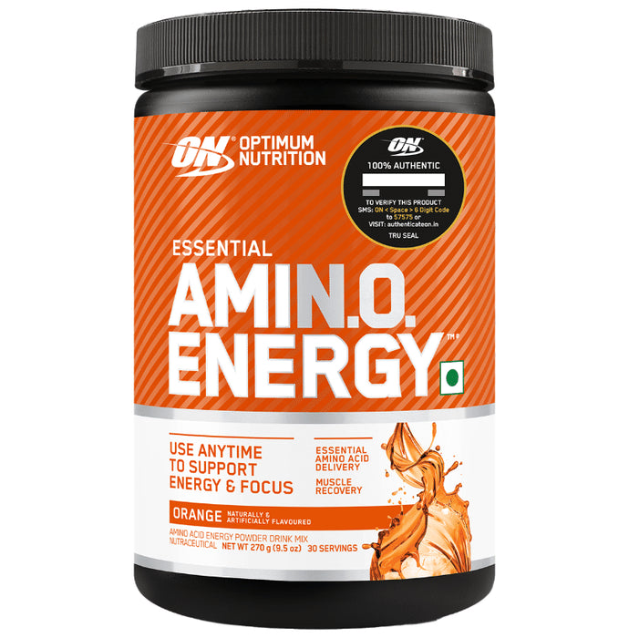 Optimum Nutrition (ON) Essential Amino Acids Energy Powder for Focus & Muscle Recovery | Flavour Orange - Classic Derma