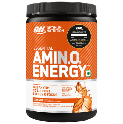 Optimum Nutrition (ON) Essential Amino Acids Energy Powder for Focus & Muscle Recovery | Flavour Orange - Classic Derma