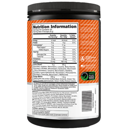 Optimum Nutrition (ON) Essential Amino Acids Energy Powder for Focus & Muscle Recovery | Flavour Orange