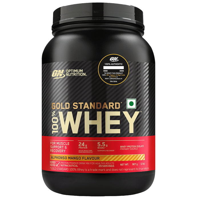 Optimum Nutrition (ON) Gold Standard 100% Whey Protein | For Muscle Recovery | No Added Sugar | Flavour Alphonso Mango - Classic Derma