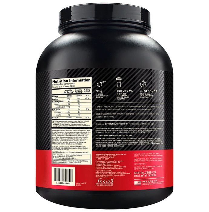 Optimum Nutrition (ON) Gold Standard 100% Whey Protein | For Muscle Recovery | No Added Sugar | Flavour Powder Cookies & Cream