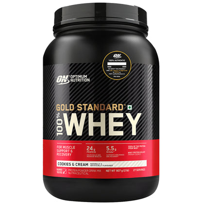 Optimum Nutrition (ON) Gold Standard 100% Whey Protein | For Muscle Recovery | No Added Sugar | Flavour Powder Cookies & Cream - Classic Derma