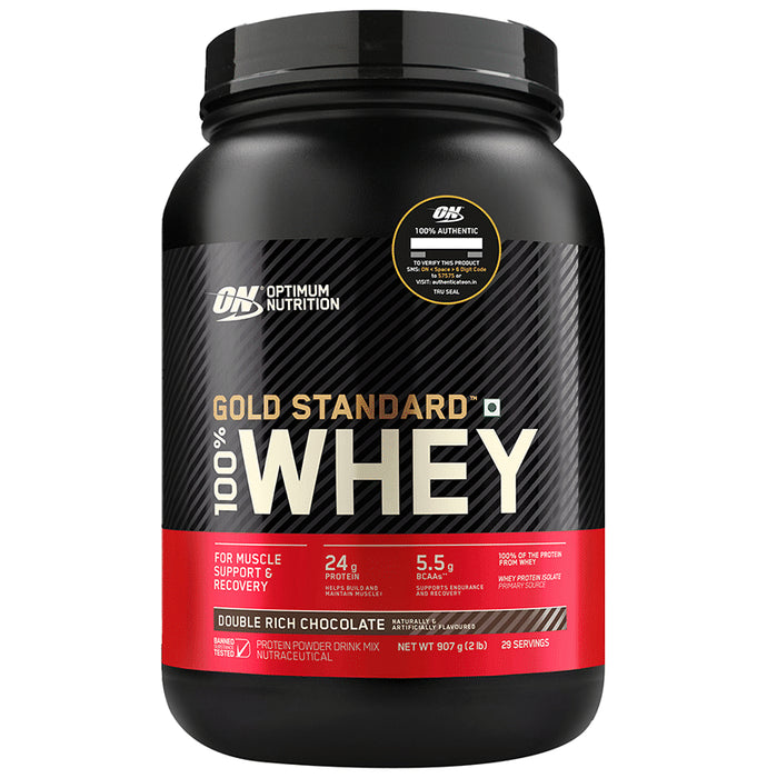 Optimum Nutrition (ON) Gold Standard 100% Whey Protein | For Muscle Recovery | No Added Sugar | Flavour Powder Double Rich Chocolate - Classic Derma